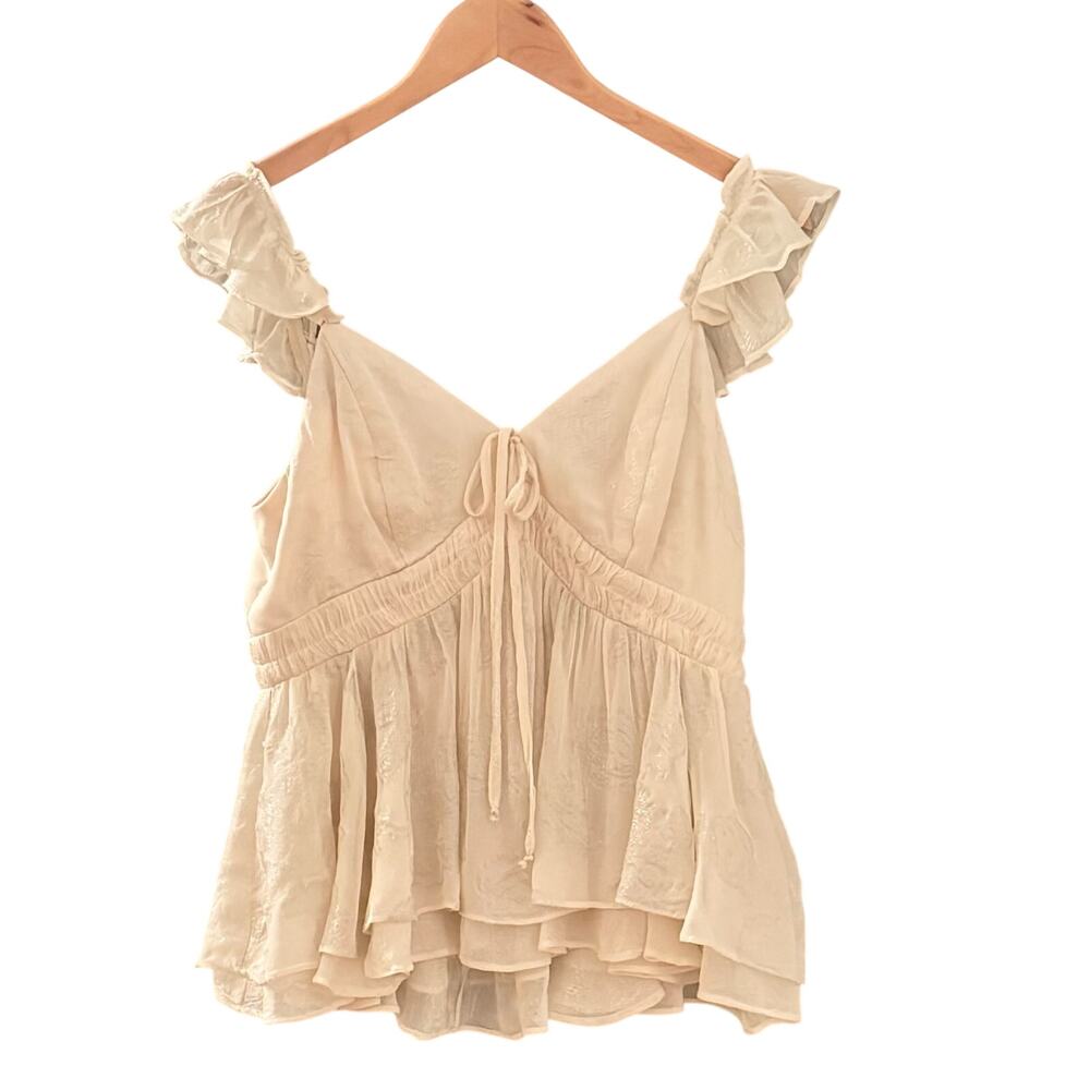 Parker Champagne Metallic Floral Peplum Top Womens M Ruffle Strap The Arlet NWOT